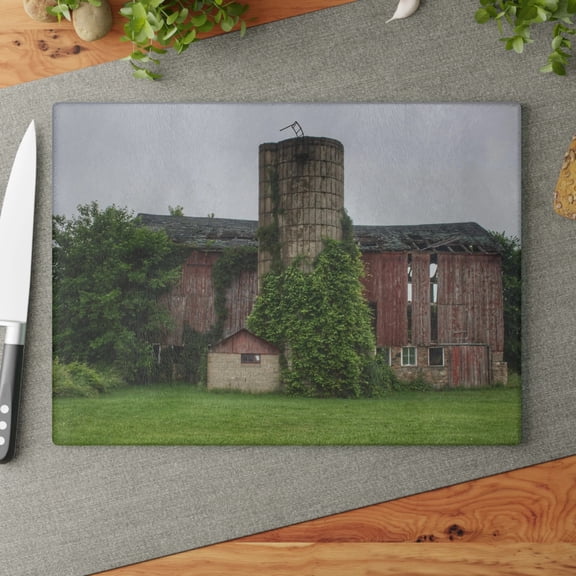 U R There Photography Imlay City Road Red I Rustic Farmhouse Tempered-Glass Cutting Board 11"x 15"