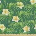 thumbnail image 2 of Tropical Fabric by the Yard, Exotic Plumeria Flower Petals on Palm Leaves Jungle Nature Hipster Graphic, Upholstery Fabric for Dining Chairs Home Decor Accents, Fern Green Mustard by Ambesonne, 2 of 5