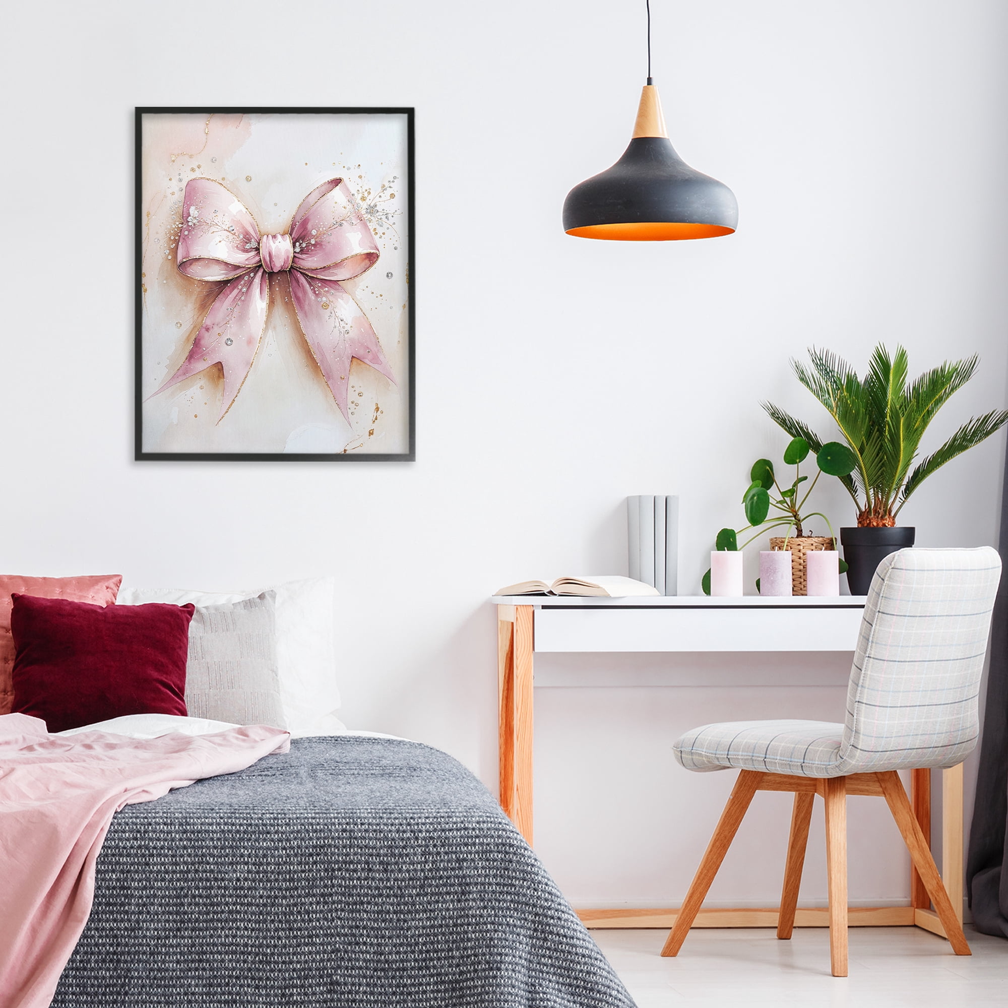 Stupell Industries Glamorous Blush Pink Bow Black Framed Giclee Art, design by Nataly White