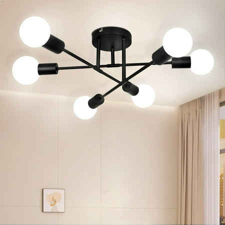 

Depuley 21 6-light Industrial Semi Flush Mount Ceiling Light Modern Sputnik Chandelier with Adjustable Arms for Dining Room Bedroom Foyer E26 Base