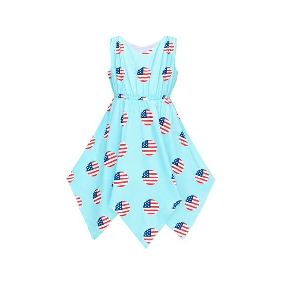 Girls Dress American Flag July 4th Hanky Hem National Day 7 Years