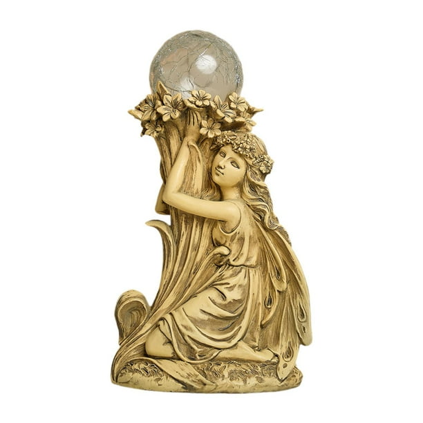 Lámpara solar para jardín de hadas, figura decorativa para exteriores, adorno luminoso para jardín de hadas. Amarillo