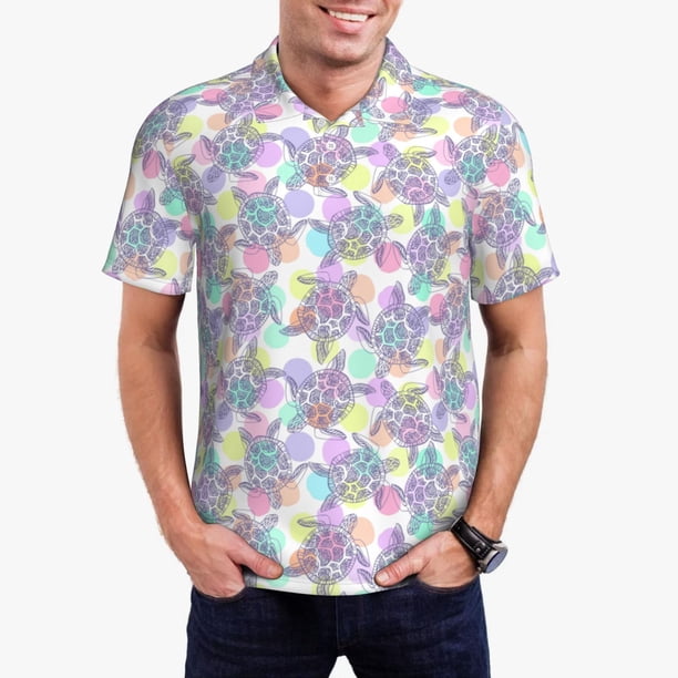 Balery Sea Turtles Camisa Polo de Hombre con Estampado, de Manga Corta y Tejido Medio, Camisa Tipo Golf Polo-Small