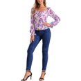thumbnail image 2 of INSPIRAR CHIC Blusa Elegante de Manga Larga con Cuello Cuadrado y Fruncido Floral para Mujeres XS Rosa, 2 of 6