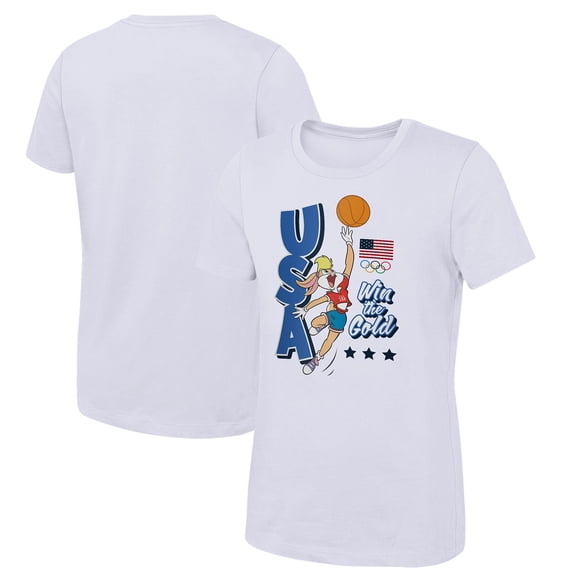 Girls Youth Lola Bunny White Team USA Looney Tunes Basketball T-Shirt