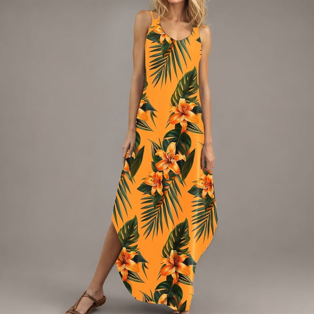 FcBaudy Robes d'Été pour Femmes, Robes pour Femmes, Jupe pour Femmes Robes d'Été pour Femmes Robe Unie Sans Manches à Col en V Robes Décontractées Longues Robes Femmes Robe
