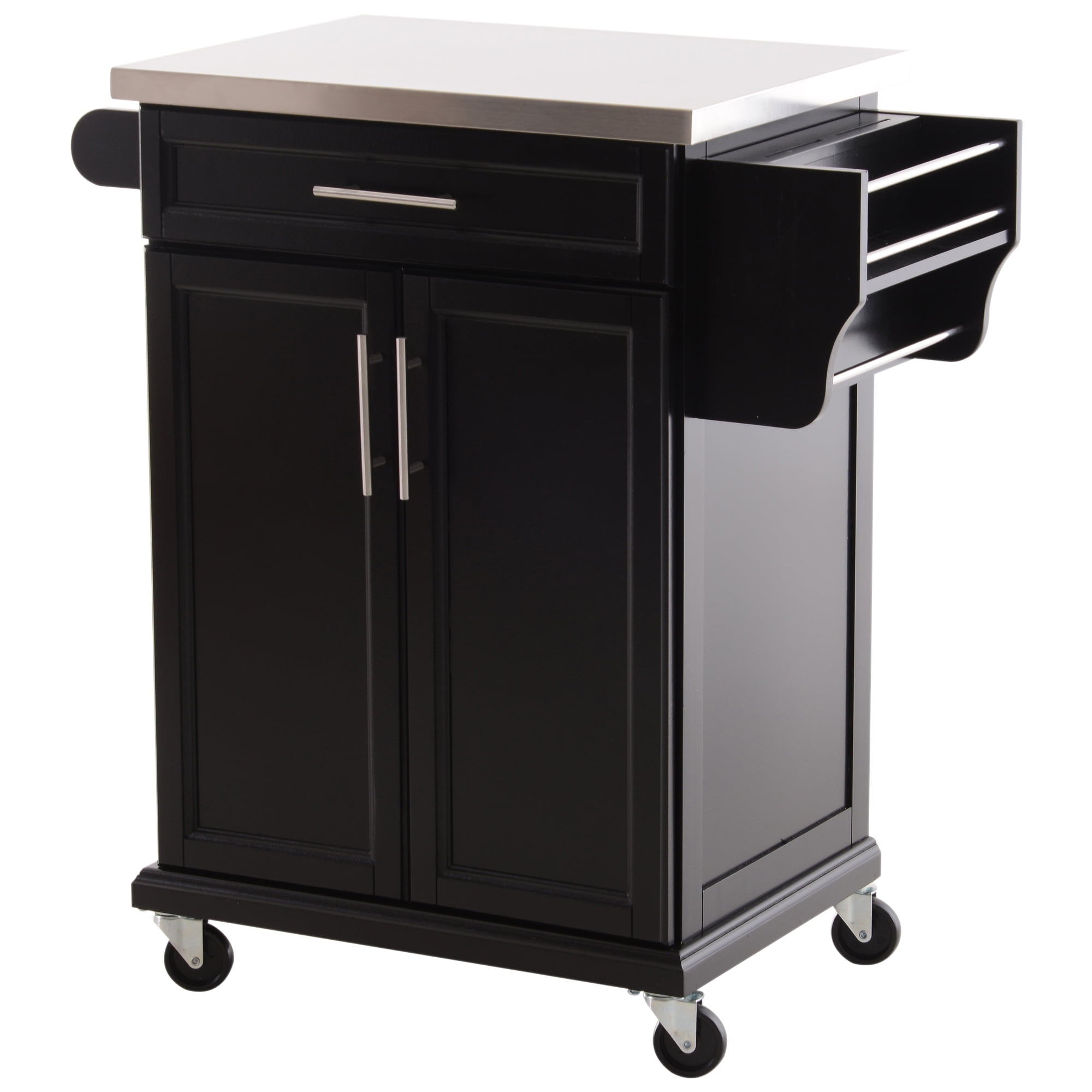 Wood Stainless Steel Multi Storage Rolling Kitchen Island