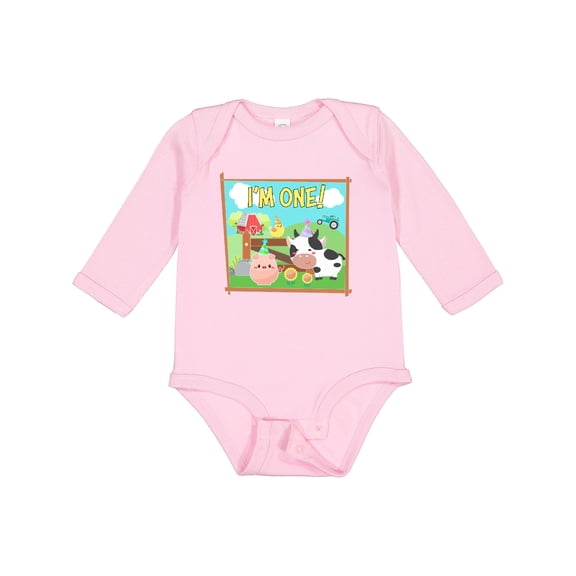 Inktastic I'm One Farm Animals Wearing Birthday Party Hats Boys or Girls Long Sleeve Baby Bodysuit