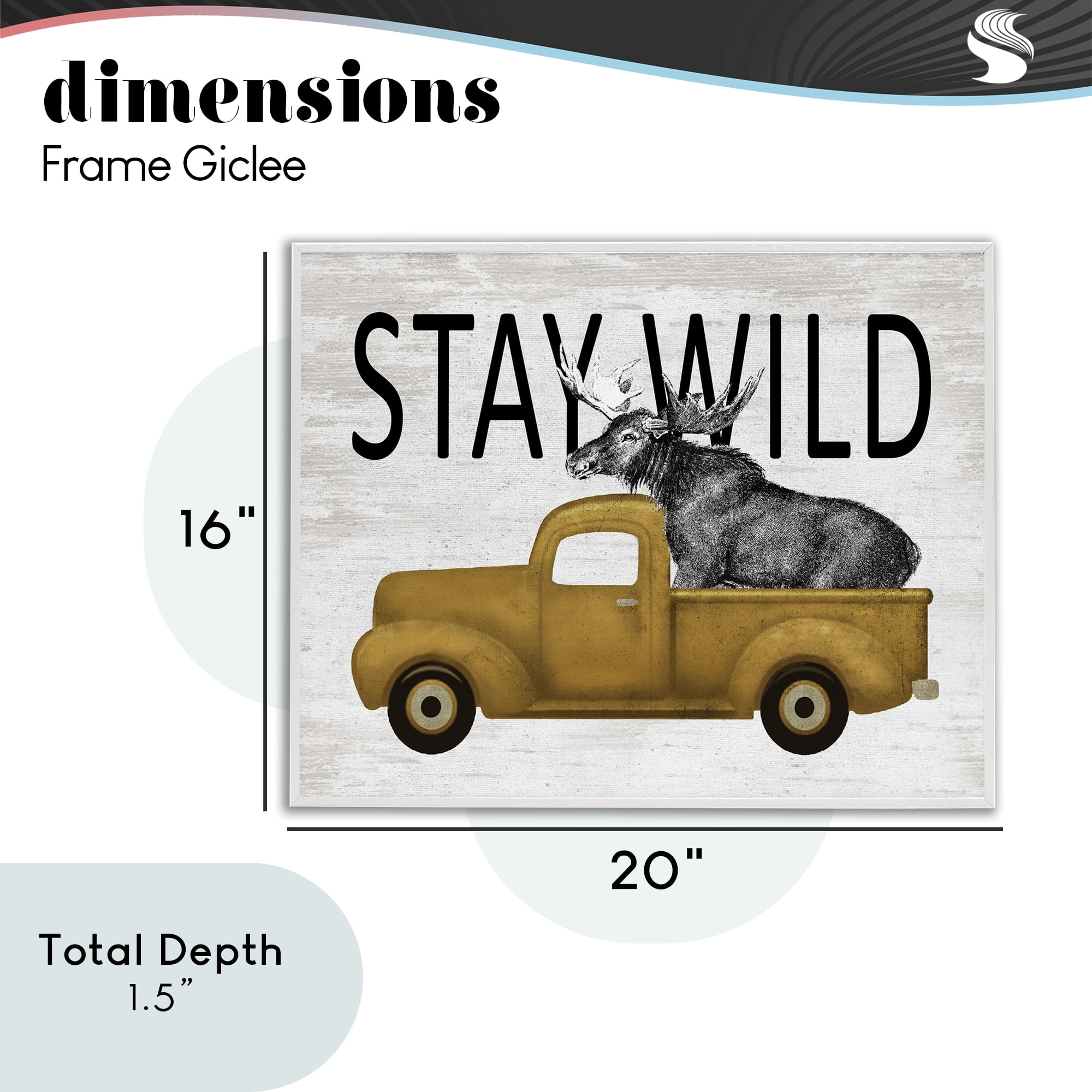 Stay Wild Moose Truck White Framed Giclee Art, design by Lettered and Lined