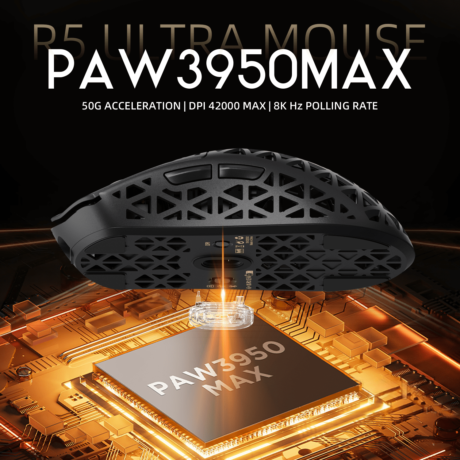 ATTACK SHARK R5Ultra Carbon Fiber Wireless 8K PAW3950MAX Gaming Mouse with 8K Coiled Cable,39g SUPERLIGHT, 8K Hz Wireless Polling Rate, MCU Nodic 52840, DPI up to 42000, BT/2.4G Wireless/Wired