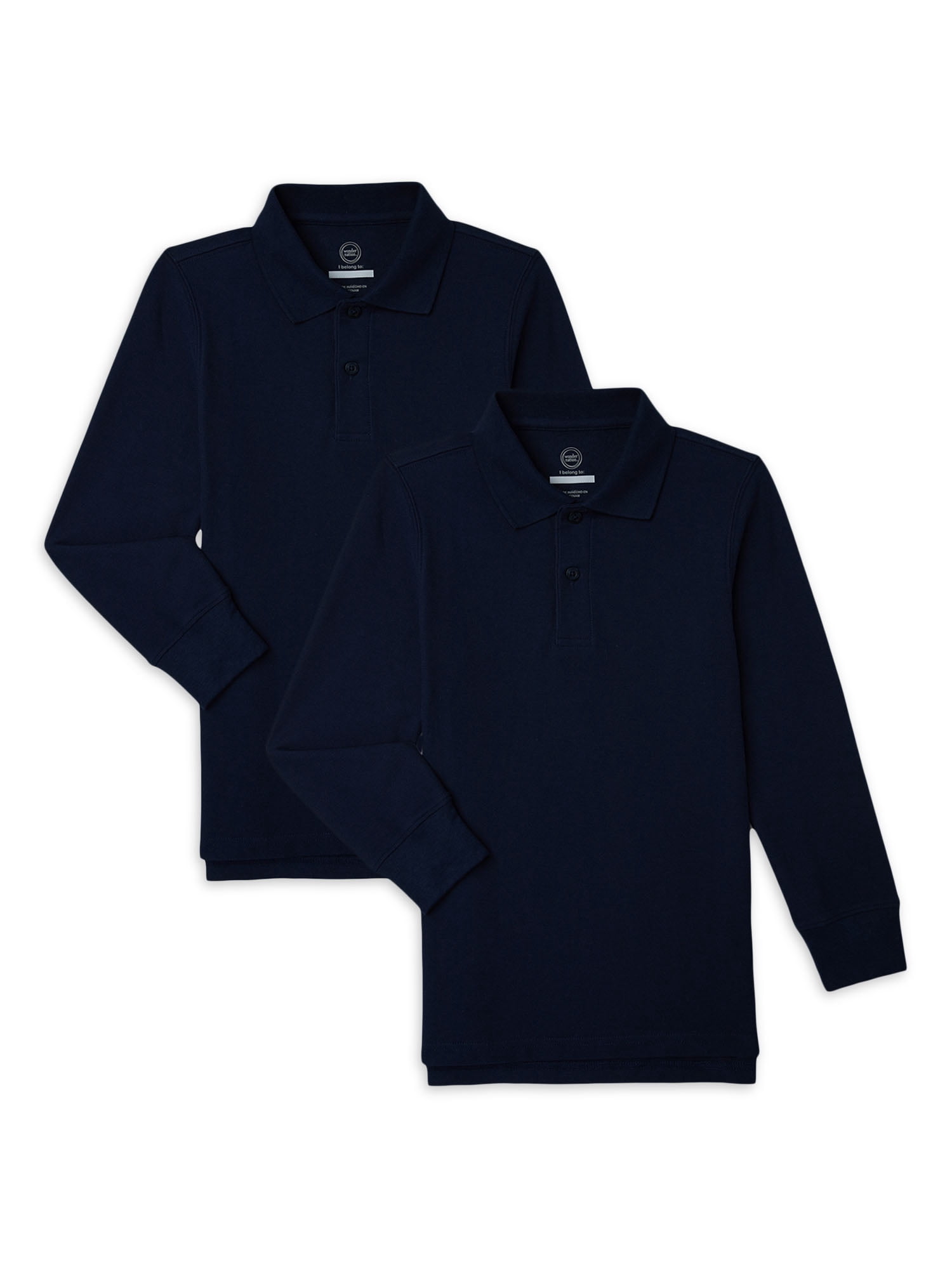 Wonder Nation Boys School Uniform Long Sleeve Pique Polo Shirt, 2-Pack, Sizes 4-18 & Husky