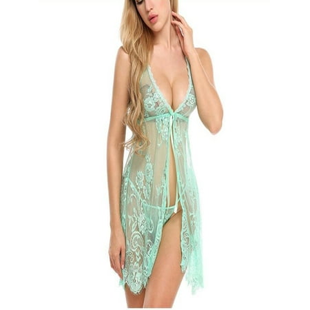 

ZIYIXIN Women See Through Floral Sling Cardigan Floral Lace Hip Length Dress Thong Underwear Lingerie Sets