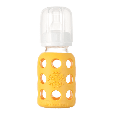 Lifefactory Glass Baby Bottle with Stage 1 Nipple, 4oz, Yellow, 1 ea