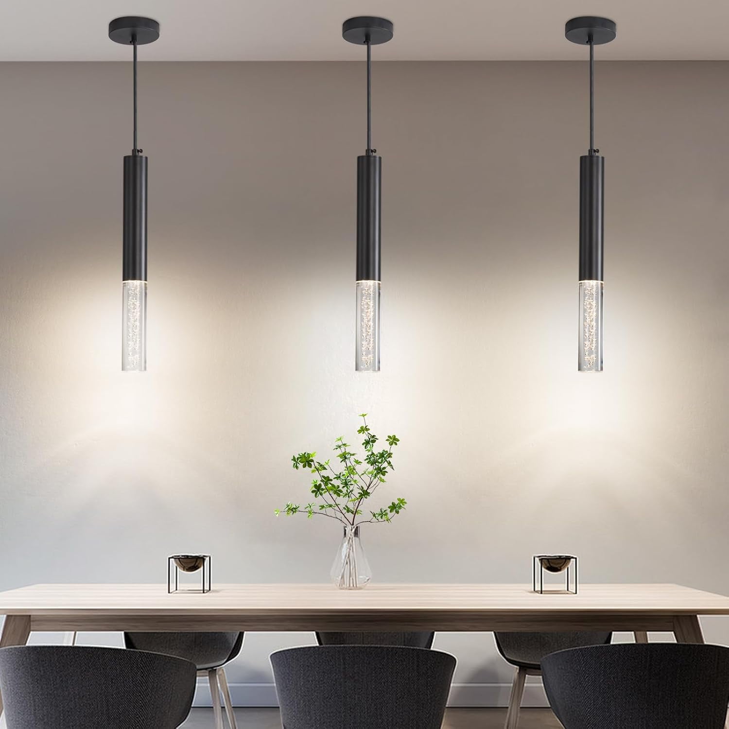 Modern Linear Pendant Light for Kitchen Island LED Hanging Light Fixture with Bubble Acrylic 3 Color 3000K/4500K/6500K Mini Ceiling Chandelier Lighting