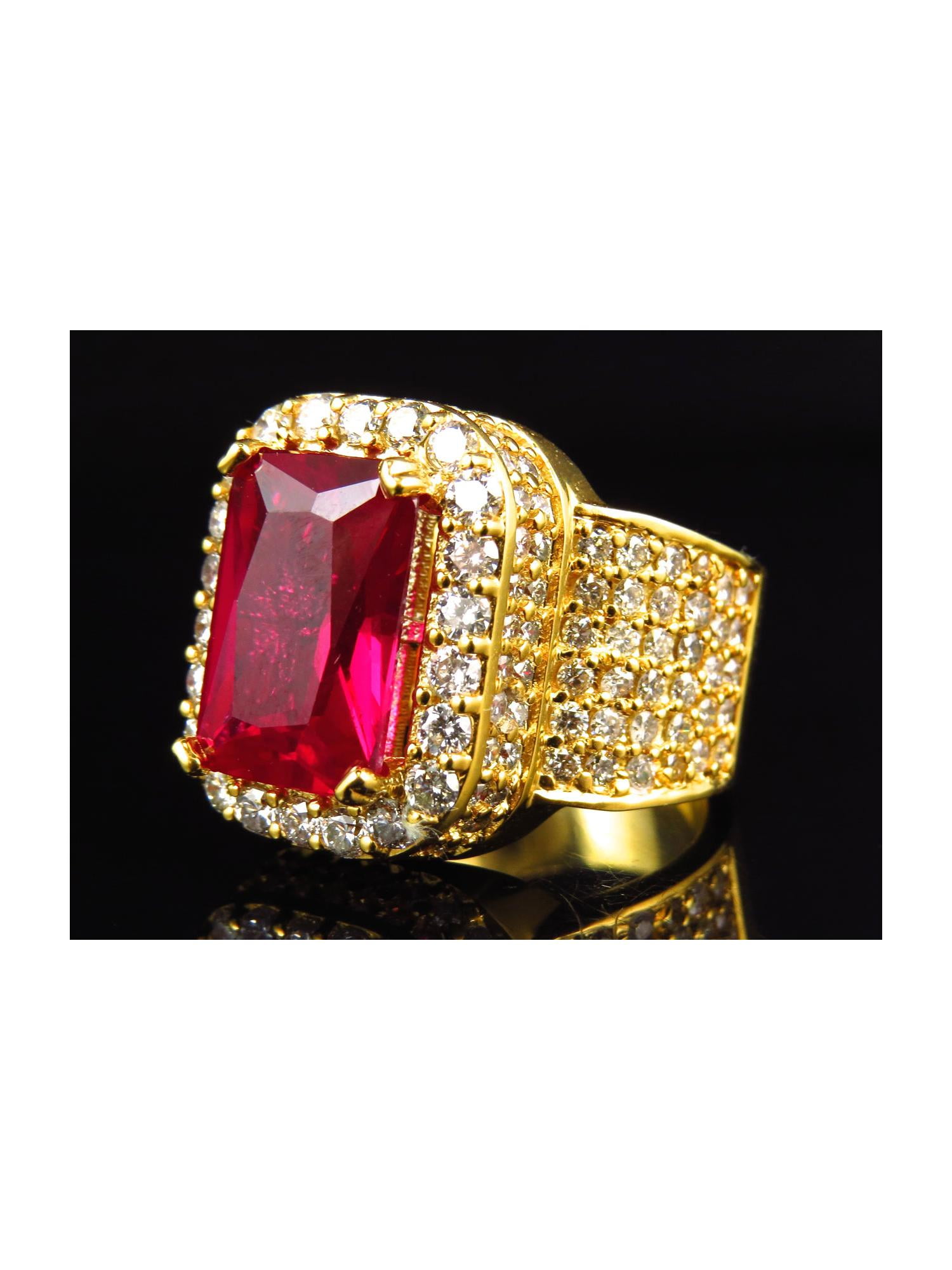Yellow Gold Genuine VS Diamond Royal Ruby Statement Pinky Ring (5 Ct
