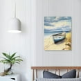thumbnail image 3 of JEUXUS Beach Coastal Canvas Wall Art Boat Summer Pictures Seascape Boat Painting Mountain Scenery Farmhouse Prints Artwork Framed for Bathroom Living Room Bedroom  Wall Decor 16x20 inch, 3 of 4