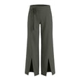 thumbnail image 6 of Straight Leg Pants for Women Casual Side Slit Hem Trousers with Decorative Drawstring Waist and Pockets for Resort Travel City Walks Weekend Summer, 6 of 6
