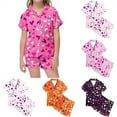 thumbnail image 4 of RMGVDSD Girls Satin Pajama Set Kids Girls Loving Heart Pattern Printed Short Sleeve Button Down Pajamas Shorts Set Sleepwear Outfits Summer PJs Kids Sleepwear, 4 of 4