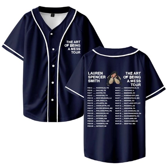 Lauren Spencer Smith l'Art d'Tre une Tournée du Désordre 2026 Maillot de Baseball Col en V Femmes Hommes Manches Courtes Vêtements de Rue, Marine, 4TG