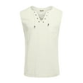 thumbnail image 3 of Men's V-neck strapped solid color cotton and linen sleeveless shirt tops Henley shirt Beige M, 3 of 5