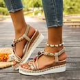 thumbnail image 2 of Dakaela Womens Wedge Sandals Comfortable Wide Width Platform Casual Espadrilles Open Toe Orthopedic Jeweled Beaded Slip on Walking Shoes Size 6-11 Beige, 2 of 6