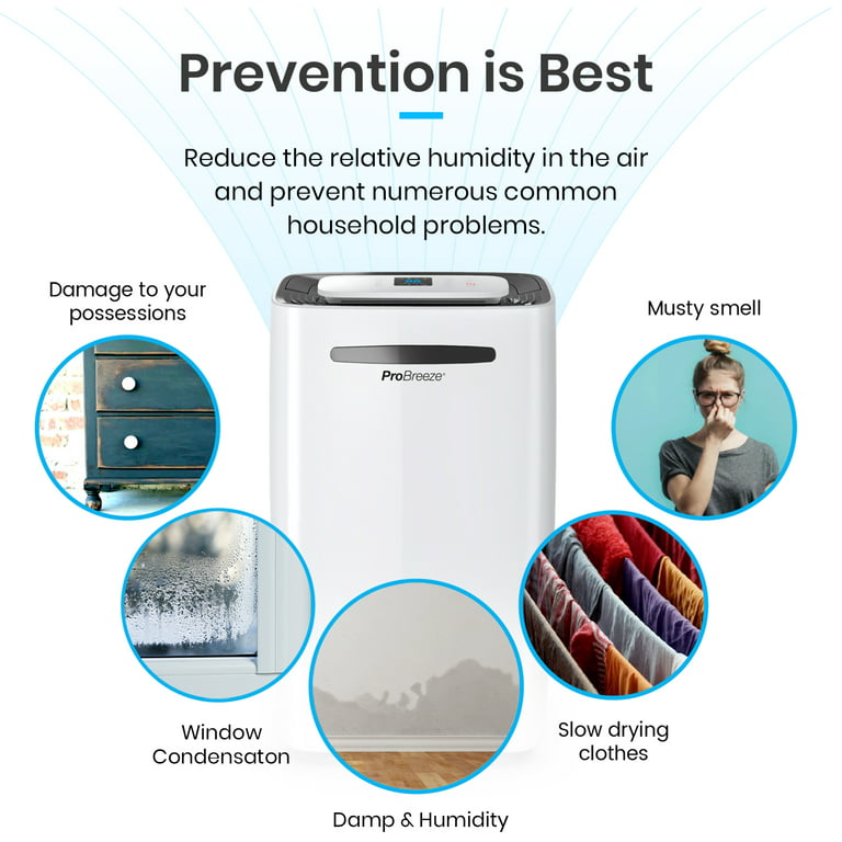 Pro Breeze 50 Pint Dehumidifier - 3,500 4,000 Sq Ft Dehumidifiers for Home  Large Room Basements with Humidity Sensor, Auto Shut Off, Continuous  Drainage Hose, Removes Moisture, Ideal for Basement 