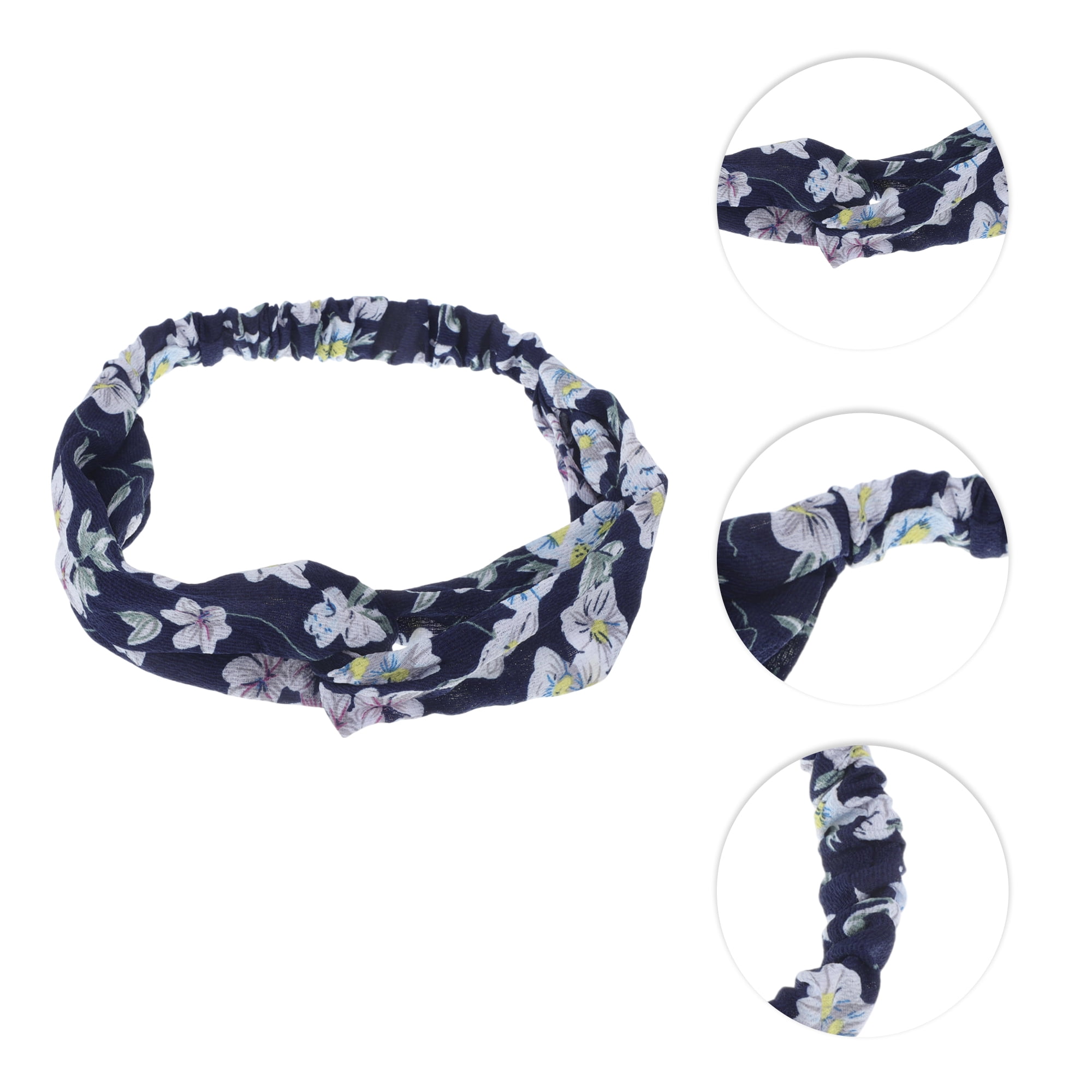 Unique Bargains Fashion Phalaenopsis Pattern Elastic Hairband 1 Pc Navy Blue