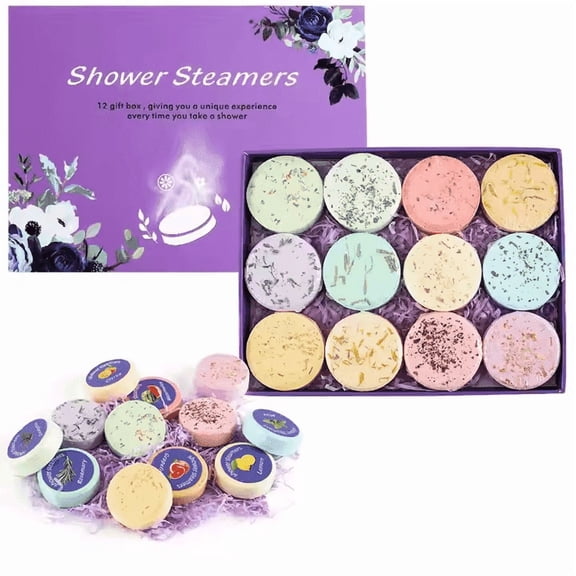 Vremou Shower Steamers Aromatherapy - 12 Pcs Shower Bombs with Essential Oil for Home SPA, 100% Pure Essential Oil, Lavender, All Natural, for Men and Women