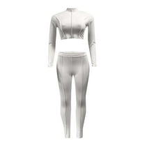 SELONE Legging Sets For Women 2 Piece Long Sleeve Pullover Tops Long Leggings Crop Crew Neck Sweat Suits Skinny Workout Outfits Solid Gym Sets Two Piece Set Streetwear Fall Wintern Clothes White