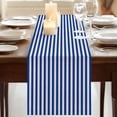thumbnail image 3 of Dark Blue Striped 120 Inch Table Runner, Modern Beige Geometric Country Farmhouse Dresser Scarf Cotton & Linen Tablerunner for Dining/Kitchen Island/Holiday Party Décor 13" x 120", 3 of 9