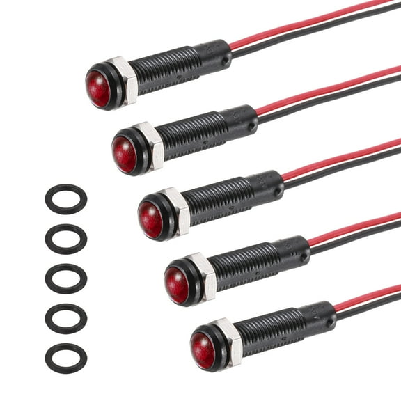 Uxcell 5Pcs 6mm Indicator Light,110V-220V AC/DC LED Plastic Shell Signal Lamp Waterproof IP67,Red