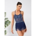 thumbnail image 3 of YiZYiF Womens Shiny Jazz Latin Dance Leotard Tassel Bodysuit Stage Shows Dancing Party Dress Navy Blue XXL, 3 of 6