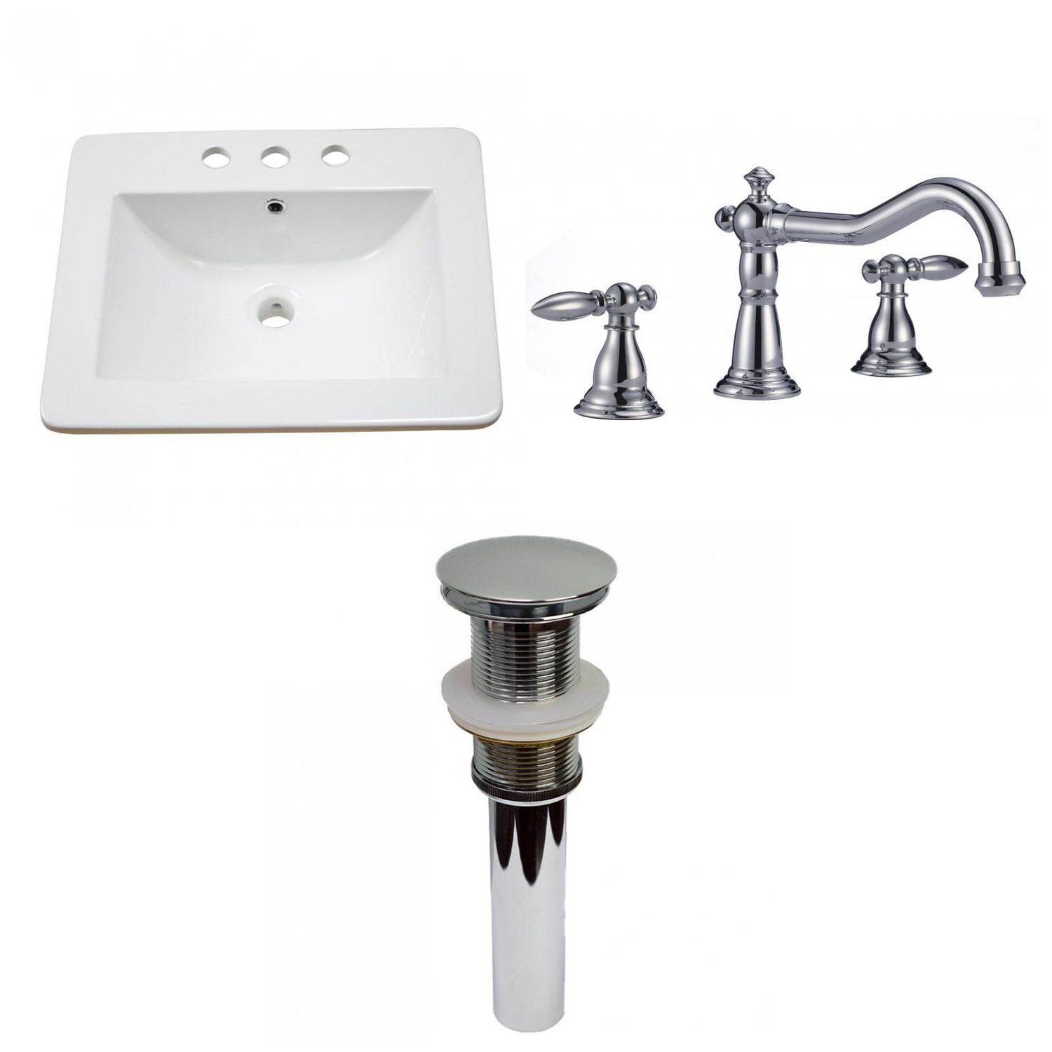 American Imaginations AI-21909 21" White Ceramic Top Set - Drop-In Lavatory For 3-Hole Faucet