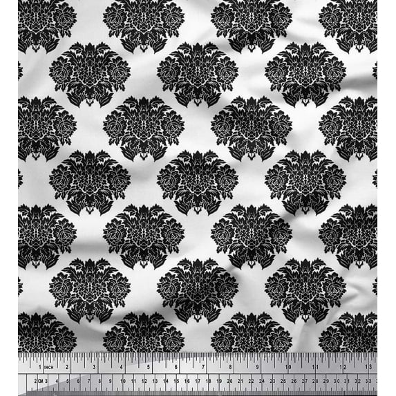 Soimoi Black Georgette Viscose Fabric Floral Damask Print Sewing Fabric Yard 42 Inch Wide