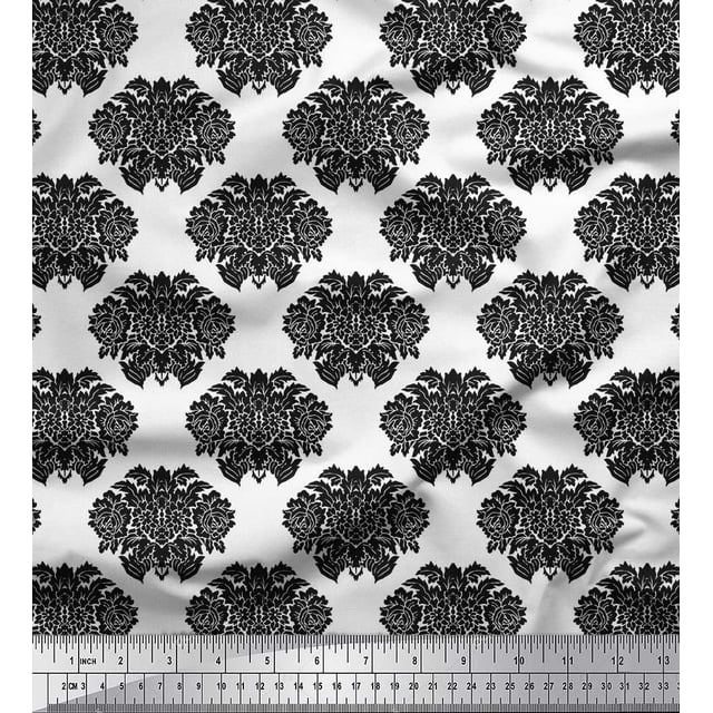 Soimoi Tissu en Jersey de Coton Noir Floral Damassé Imprimé 1 Yard 58 Pouces de Large