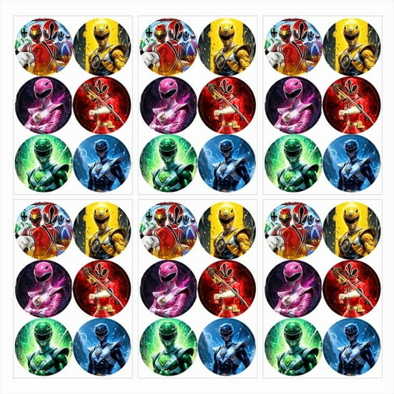 Power Rangers Stickers Labels Birthday Party Favors Thank You Themed Round Circle Baby Shower 60pcs