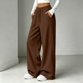 thumbnail image 3 of Wide Leg Sweatpants Women Fall Winter Mid Weight Solid Color Elastic High Waist Straight Leg Casual Pants with Pockets, 3 of 8