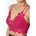 thumbnail image 5 of TheMogan Women's Padded Lace Bralette Cross Strap & Stretchy Smocked Back Crochet Bra Crop Top Magenta S, 5 of 7