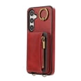 thumbnail image 6 of Wallet Case for Samsung Galaxy A13 5G, with Wrist Strap 360 Rotating Finger Ring Flip Zipper PU Leather Stand Card Slots Shockproof Drop Protective Phone Cover Girls Women Magnetic Buckle, Red, 6 of 7