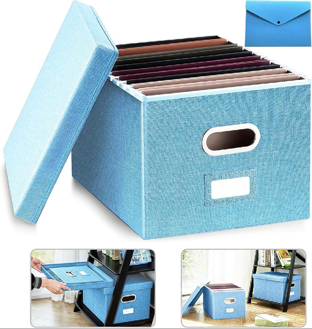 File Box with Lid, File Organizer Storage Box Decorative, Cute Hanging