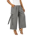thumbnail image 5 of Karymi Shorts for Women Elastic High Waist Cargo Capri Pants, Wide Leg Cropped Trousers with Ribbon Detail and Pockets, Casual Solid Culotte Pants Pants for Women, 5 of 7