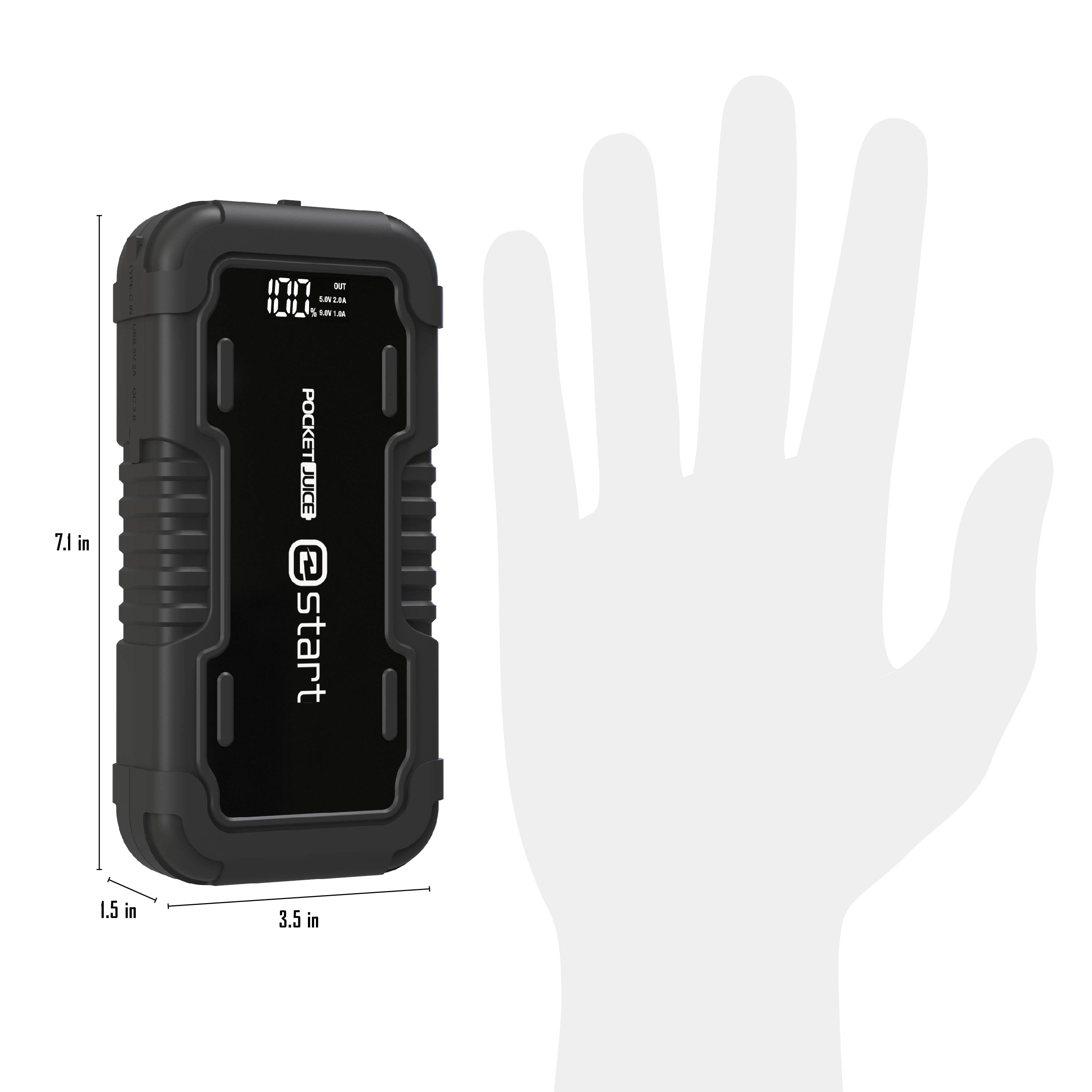 Pocket Juice E Start 2000A Car Jump Starter and Portable Power Bank with Dual USB Ports, 12V