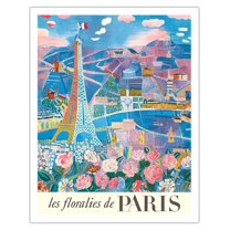 The Flowers of Paris France (Les floralies de Paris) - Eiffel Tower - Vintage Travel Poster by Raoul Dufy c.1959s - Fine Art Matte Paper Print (Unframed) 11x14in