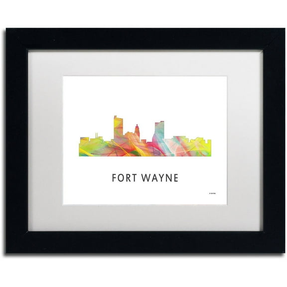 Trademark Fine Art 'Fort Wayne Indiana Skyline WB-1' Canvas Art by Marlene Watson, White Matte, Black Frame
