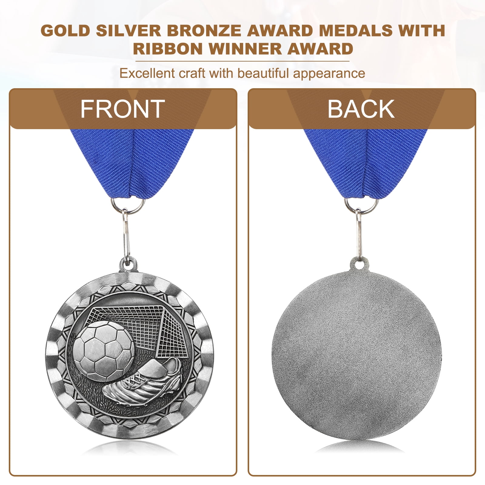 Uxcell Football Events Sneakers Embossing Award Medals with Ribbons, Winner Medals Prizes for Competitions Sports Party Silver