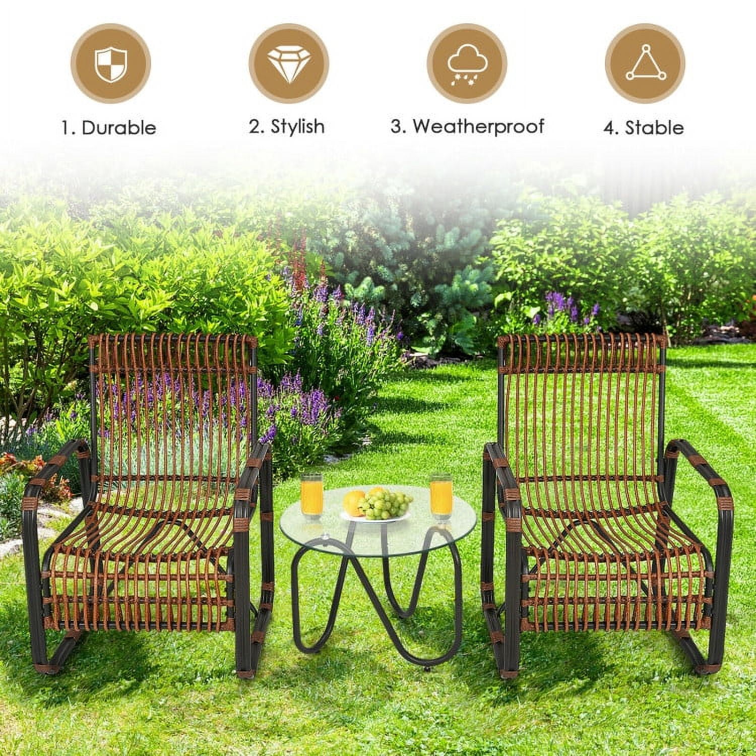 Aimee Lii 3 Pieces Wicker Patio Furniture Set with 2 Single Wicker Chairs and Glass Side Table Aimee Lii 3 Pieces Wicker Patio Furniture Set with 2 Single Wicker Chairs and Glass Side Table