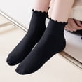 thumbnail image 2 of Daznico Women Ruffle Edge Ribbed Crew Socks Lightweight Soft Breathable Stretch Knit for Summer Casual Comfort Mid Calf Hosiery, 2 of 5