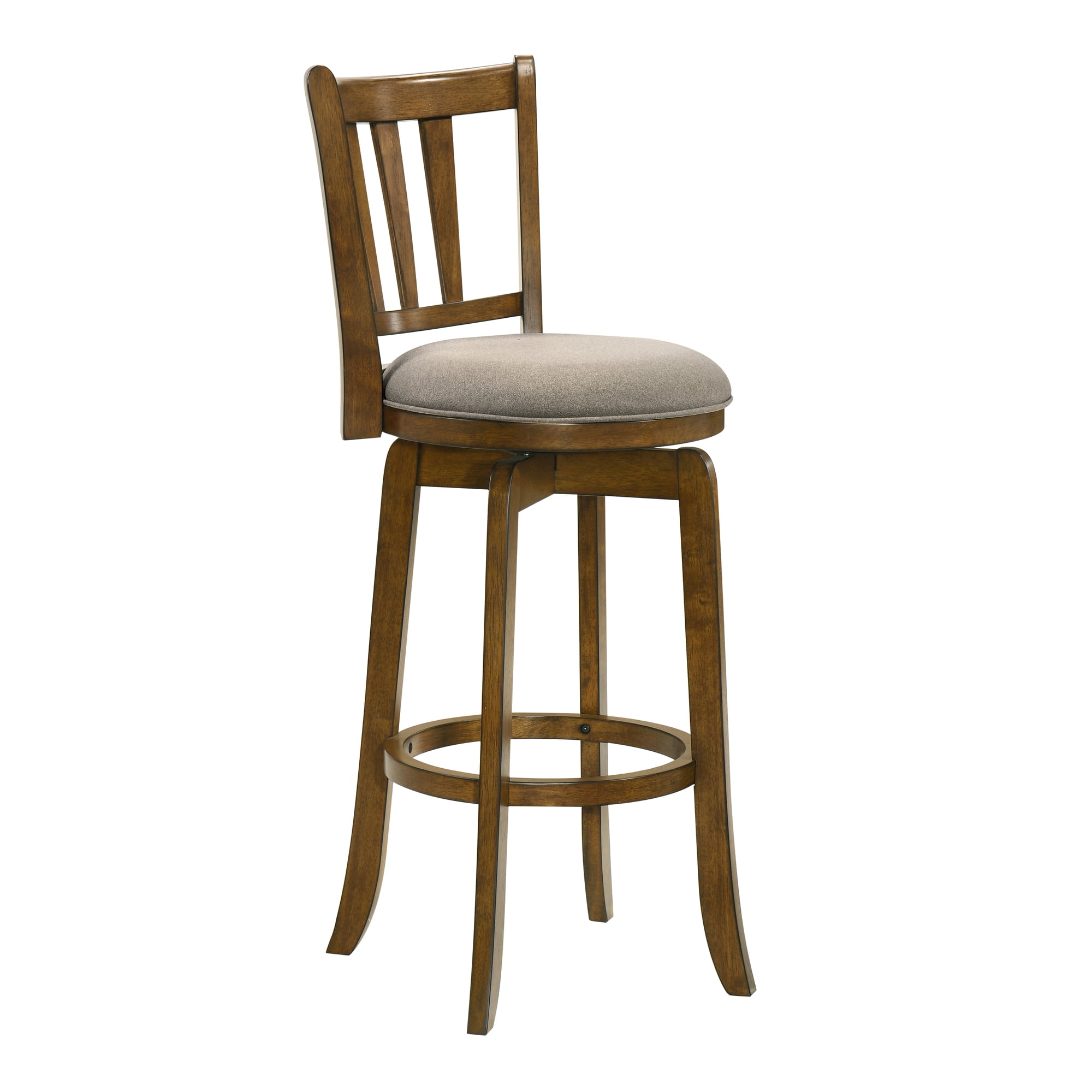 Wren Modern Farmhouse Swivel Wood Bar Height Kitchen Bar Stool in Sepia Brown Finish with Static Gray Fabric Upholstered Seat - Set of 2