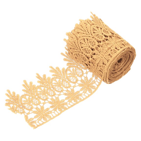 Uxcell 3 Inch Wide 3 Yard Lace Ribbon Floral Pattern Khaki Embroidered Edge Lace Trim Ribbons for Sewing Making, DIY Crafts, Gift Wrapping, Wedding Decor