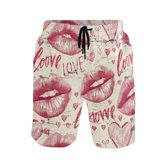 joogoo Men's Swim Trunks Valentine's Day Love Beach Shorts with Pockets M